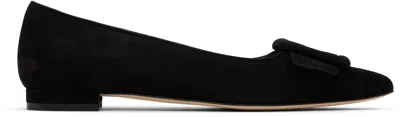 Manolo Blahnik Maysale Suede Buckle Ballerina Flats In Black