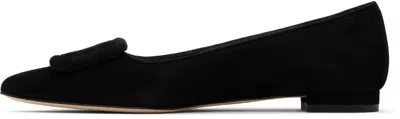 Manolo Blahnik Maysale Suede Buckle Ballerina Flats In Black