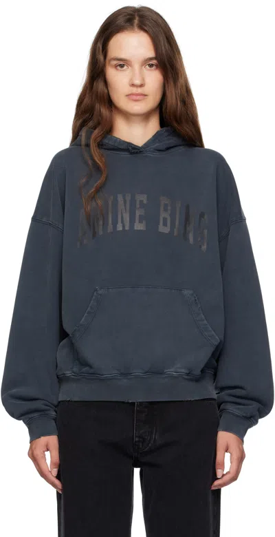 Anine Bing Oversized Grey Sweatshirt With Bold Branding And Relaxed Fit In Blue