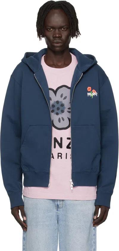 Kenzo Navy  Paris ' Archive Bouquet' Full-zip Hoodie In Blue