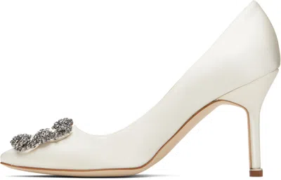 Manolo Blahnik Hangisi Embellished Buckle Pumps In White