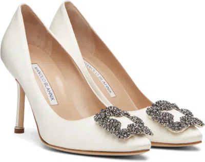 Manolo Blahnik Hangisi Embellished Buckle Pumps In White