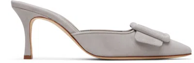 Manolo Blahnik Maysale Suede Mules In 0020 Light Grey