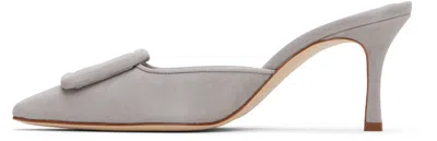 Manolo Blahnik Maysale Suede Mules In 0020 Light Grey