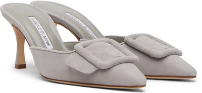 Manolo Blahnik Maysale Suede Mules In 0020 Light Grey