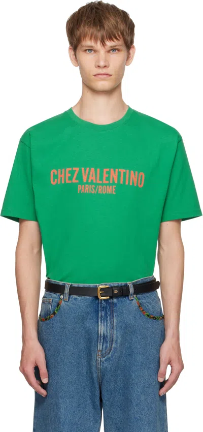 Valentino Cotton T-shirt With Chez Print In Green