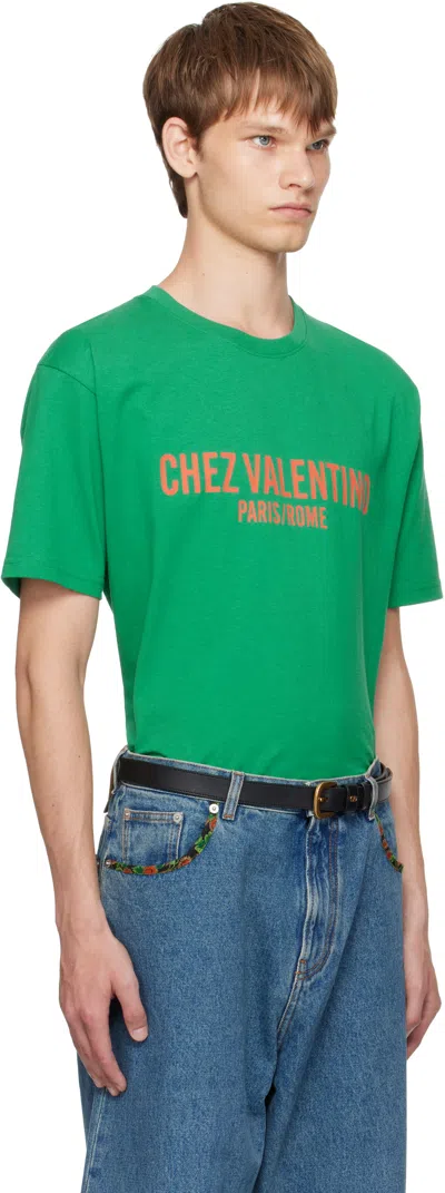 Valentino Cotton T-shirt With Chez Print In Green