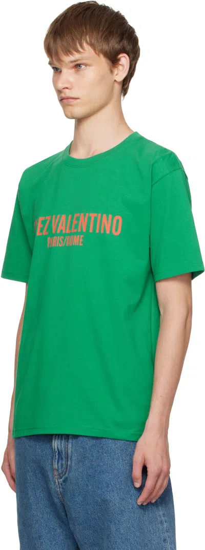 Valentino Cotton T-shirt With Chez Print In Green