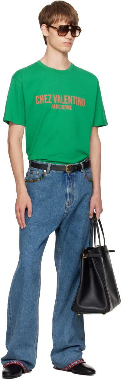 Valentino Cotton T-shirt With Chez Print In Green