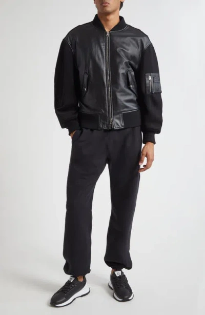Givenchy Lambskin Leather Front Wool Bomber Jacket In Black