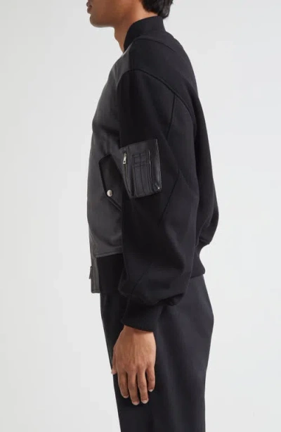 Givenchy Lambskin Leather Front Wool Bomber Jacket In Black