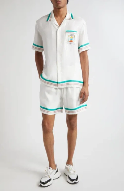 Casablanca Mens Casa Way Graphic-print Drawstring Silk Shorts In White