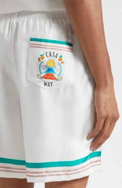 Casablanca Mens Casa Way Graphic-print Drawstring Silk Shorts In White