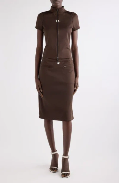 Courrèges Interlock A-line Track Midi Skirt In Brown