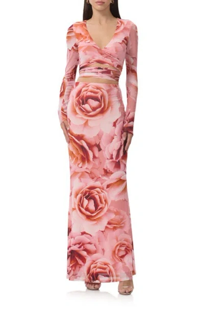 Afrm Halsey Wrap Mesh Crop Top In Pink