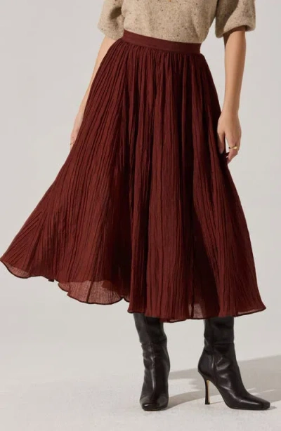 Astr The Label Salome Pleated A-line Midi Skirt In Brown