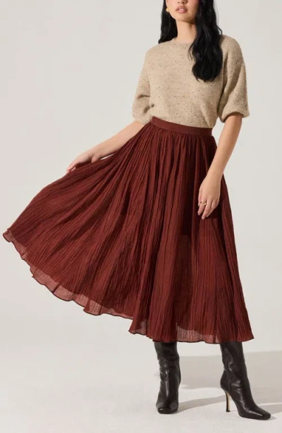 Astr The Label Salome Pleated A-line Midi Skirt In Brown