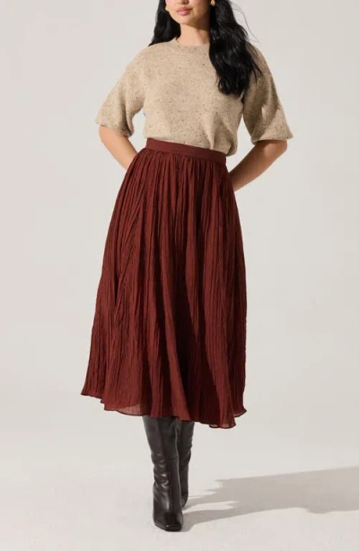 Astr The Label Salome Pleated A-line Midi Skirt In Brown