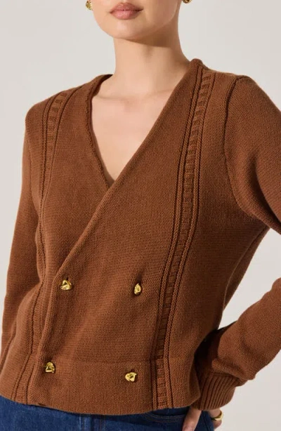 Astr Merritt Double-breasted Cardigan Sweater In Brown