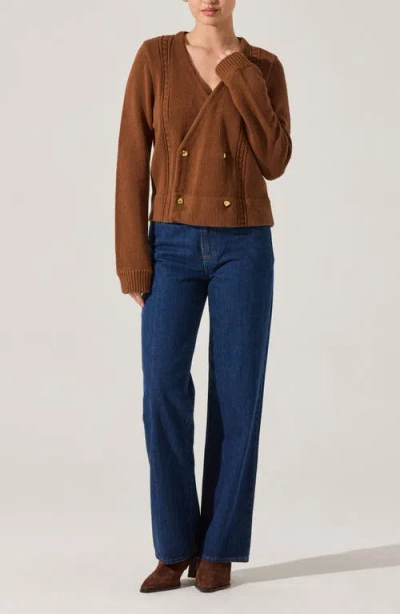 Astr Merritt Double-breasted Cardigan Sweater In Brown