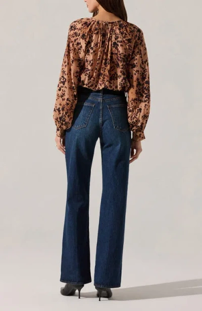 Astr Reyen Leopard Ballon Sleeve Blouse In Taupe In Brown