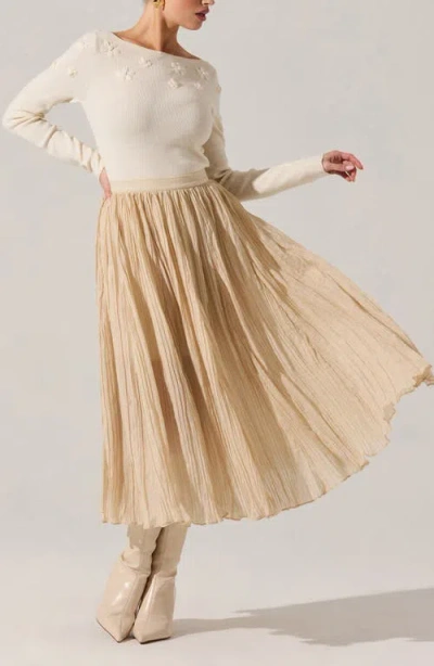 Astr The Label Salome Pleated A-line Midi Skirt In Neutral