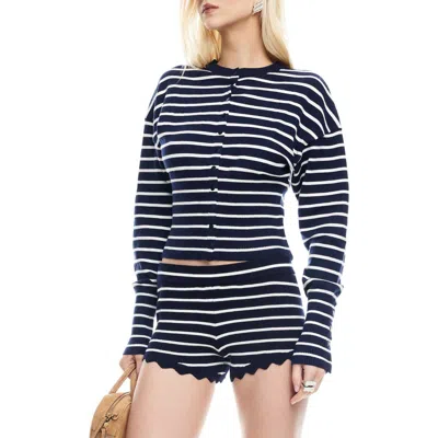 Lioness Head In The Clouds Cardigan Navy Stripe In Black