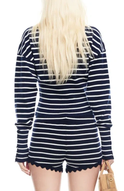 Lioness Head In The Clouds Cardigan Navy Stripe In Black