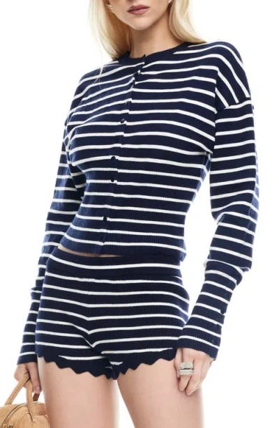 Lioness Head In The Clouds Cardigan Navy Stripe In Black