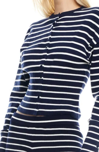 Lioness Head In The Clouds Cardigan Navy Stripe In Black