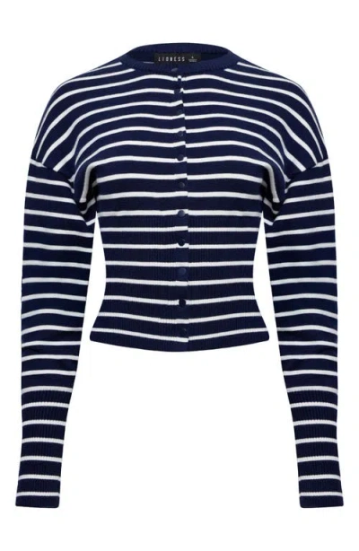 Lioness Head In The Clouds Cardigan Navy Stripe In Black