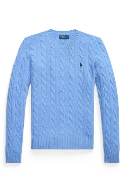Polo Ralph Lauren Cable Knit Crewneck Sweater With Ribbed Trim In New Litch Blue