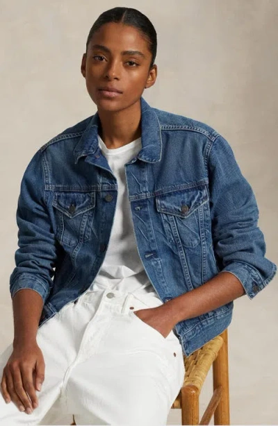 Polo Ralph Lauren Blue Cotton Faded Denim Jacket In Dark Blue