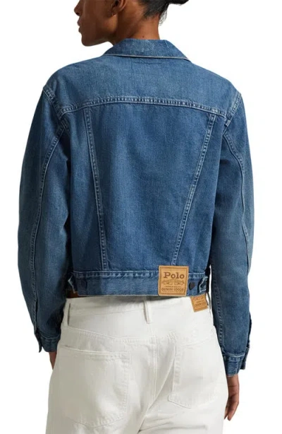 Polo Ralph Lauren Blue Cotton Faded Denim Jacket In Dark Blue