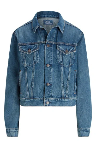 Polo Ralph Lauren Blue Cotton Faded Denim Jacket In Dark Blue