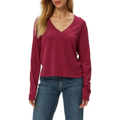 Michael Stars Kailee Long Sleeve V-neck Cotton T-shirt In Red