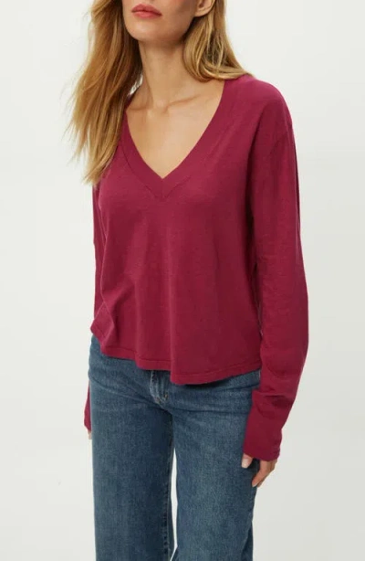 Michael Stars Kailee Long Sleeve V-neck Cotton T-shirt In Red