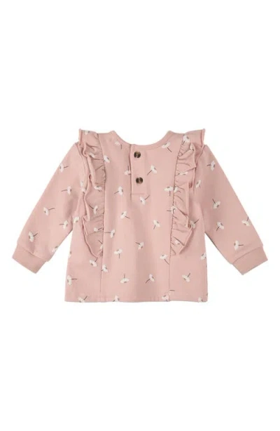 Firsts By Petit Lem Daisy Print Cotton Ruffle Sweatshirt & Joggers Set In Pink
