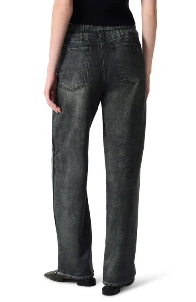 Rag & Bone Miramar Fleece Pull On Wide Leg Sweatpant Jeans In Washed Black In Blue