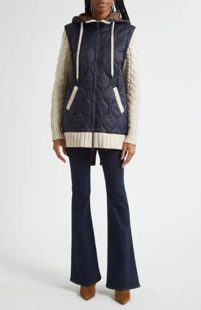 Veronica Beard Barrows Mixed Media Hooded Zip-up Jacket In Blue