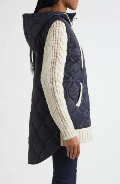 Veronica Beard Barrows Mixed Media Hooded Zip-up Jacket In Blue