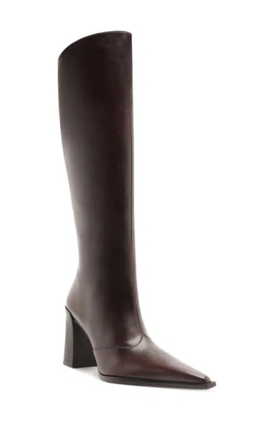 Schutz Raffaela Up Block Pointed Toe Knee High Boot In Brown