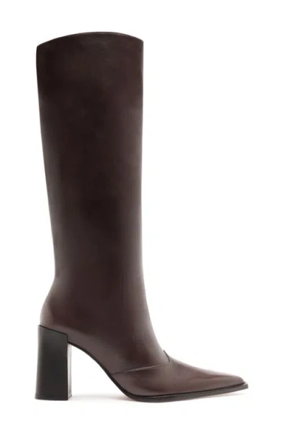 Schutz Raffaela Up Block Pointed Toe Knee High Boot In Brown