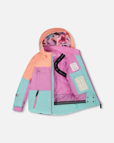 Deux Par Deux Two-piece Teknik Snowsuit With Jacket Watercolor Flower In Pink