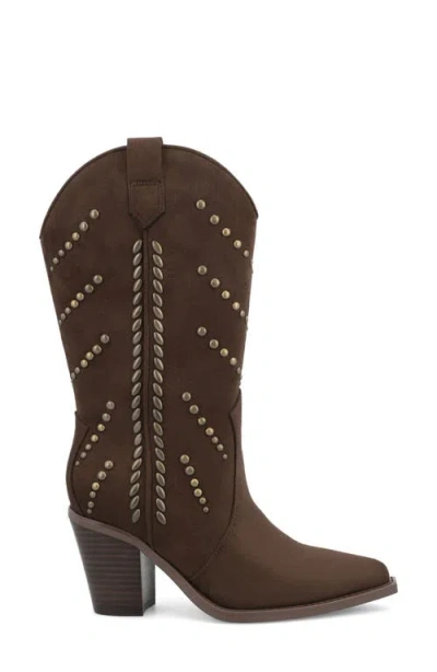 Mia Women's Morgann Pointed Toe Studded Western Boots In Brown