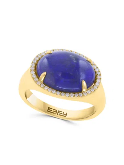 Effy Women's 14k Yellow Gold, Lapis Lazuli & 0.16 Tcw Diamond Ring/0.85" In Blue