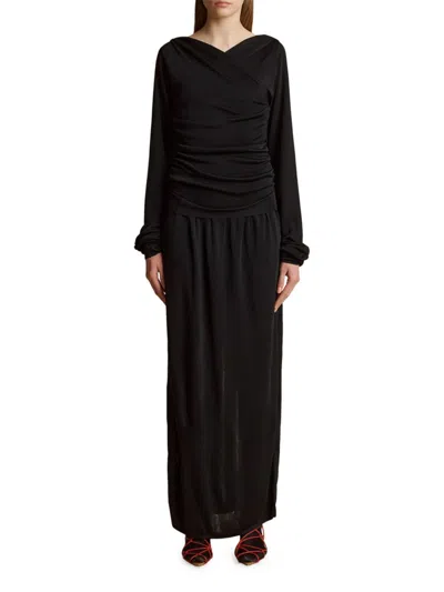 Khaite Fable Draped Maxi Dress In Black