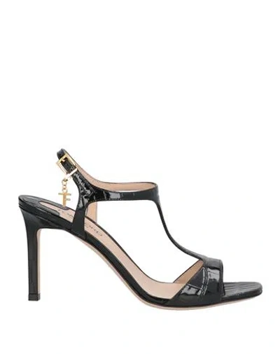 Tom Ford Angelina Charm T-strap Leather Sandals In Black