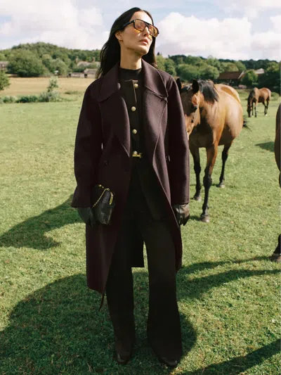 Reiss Aubergine Petite Double-breasted Blindseam Coat Wool-blend In Brown