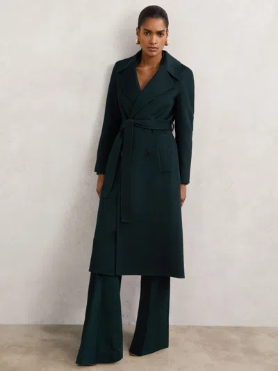 Reiss Petite Rene Long Double Breasted Blindseam Coat In Green